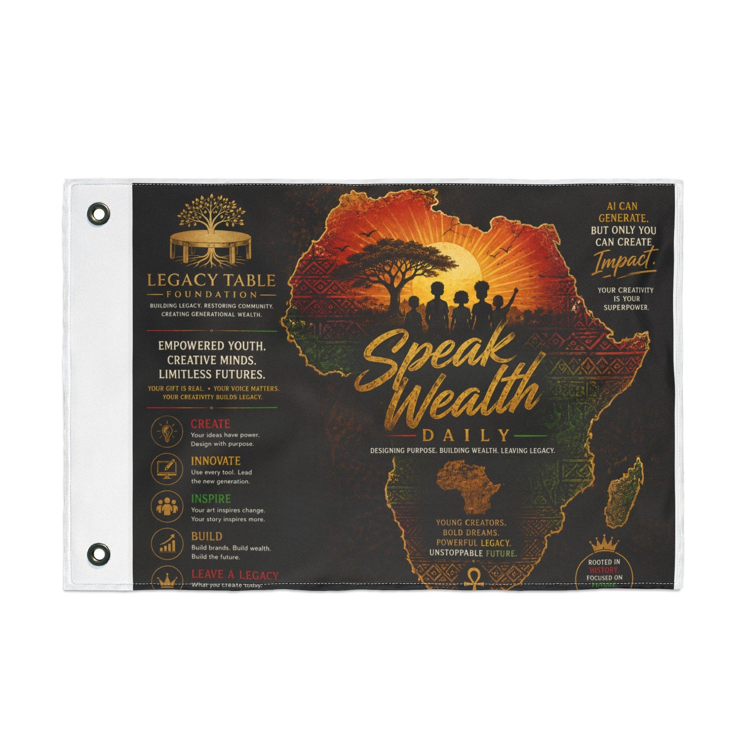 "Speak Wealth Daily" Legacy Table Foundation Double Sided Flag