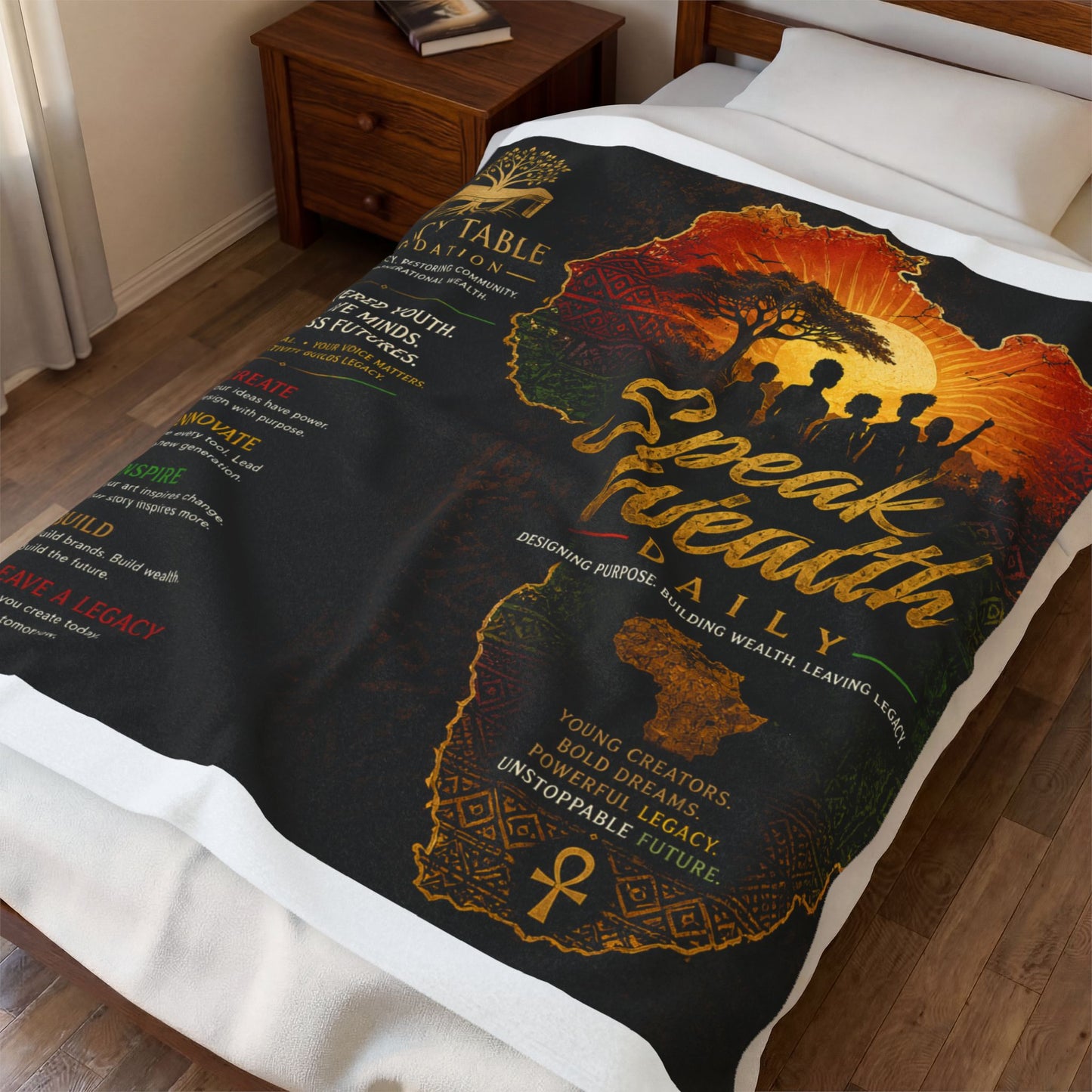 "Speak Wealth Daily" Velveteen Plush Blanket – Legacy & Inspiration Series