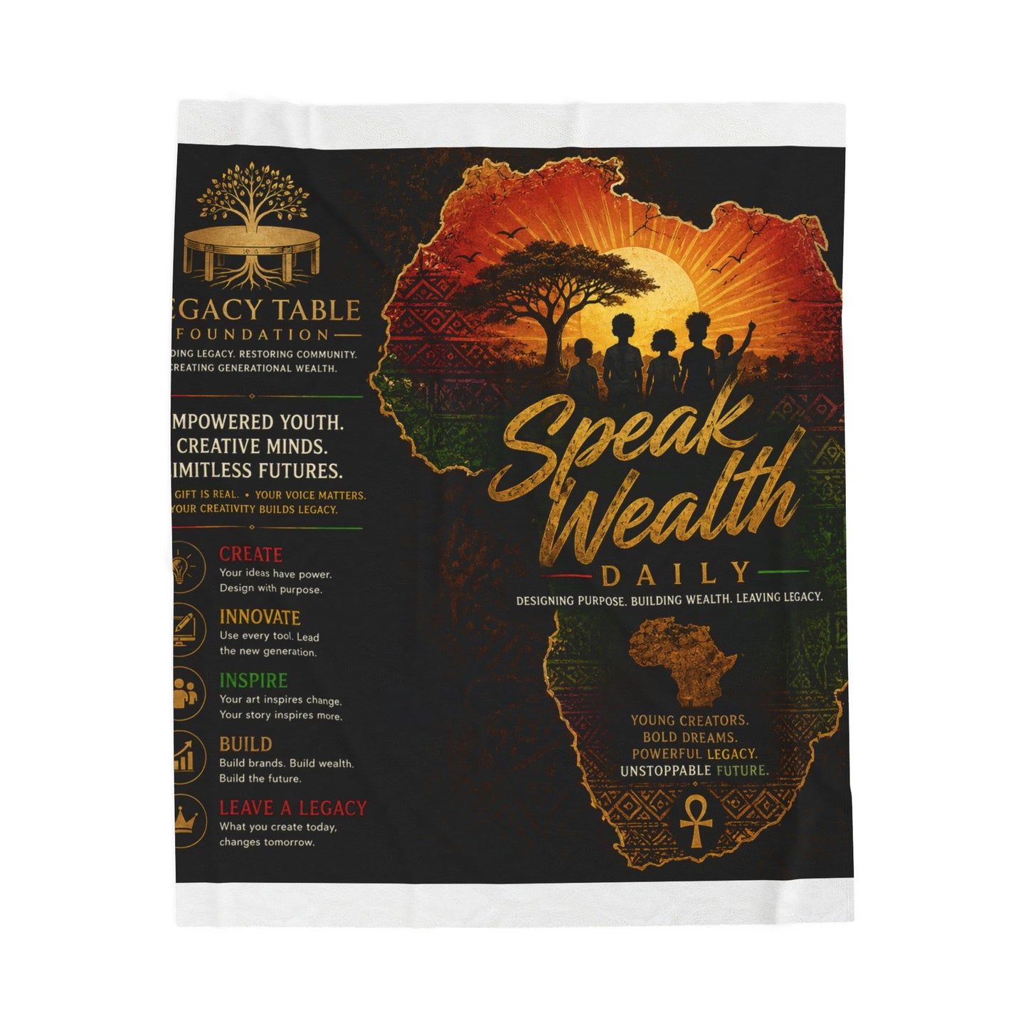"Speak Wealth Daily" Velveteen Plush Blanket – Legacy & Inspiration Series