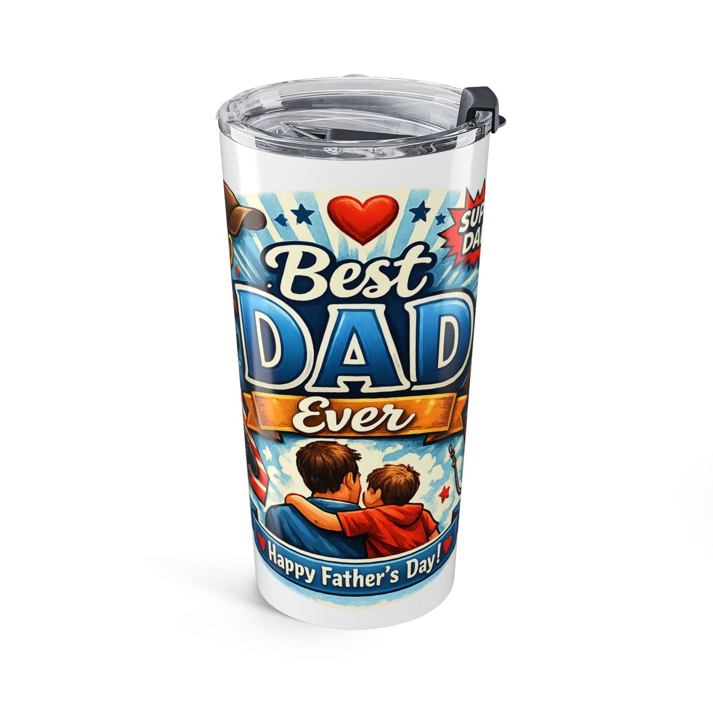 "Best Dad Ever" 20oz Stainless Steel Tumbler – Happy Father's Day Insulated Travel Mug with Father & Son Graphic