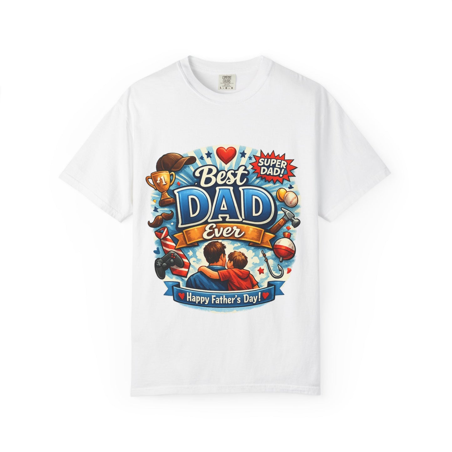 "Best Dad Ever" Father's Day T-Shirt – Super Dad Graphic Tee with Father & Son Illustration