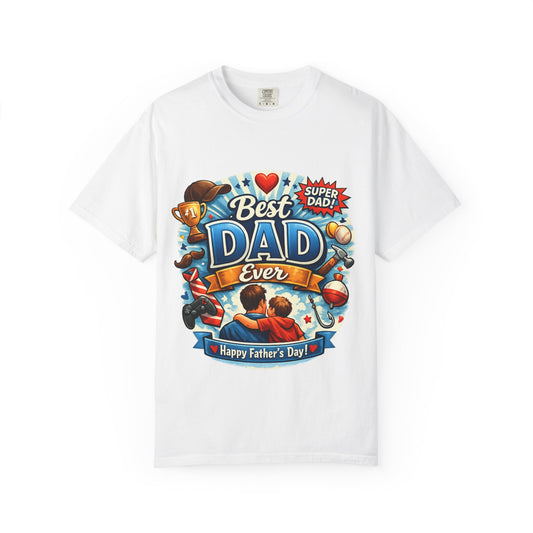"Best Dad Ever" Father's Day T-Shirt – Super Dad Graphic Tee with Father & Son Illustration