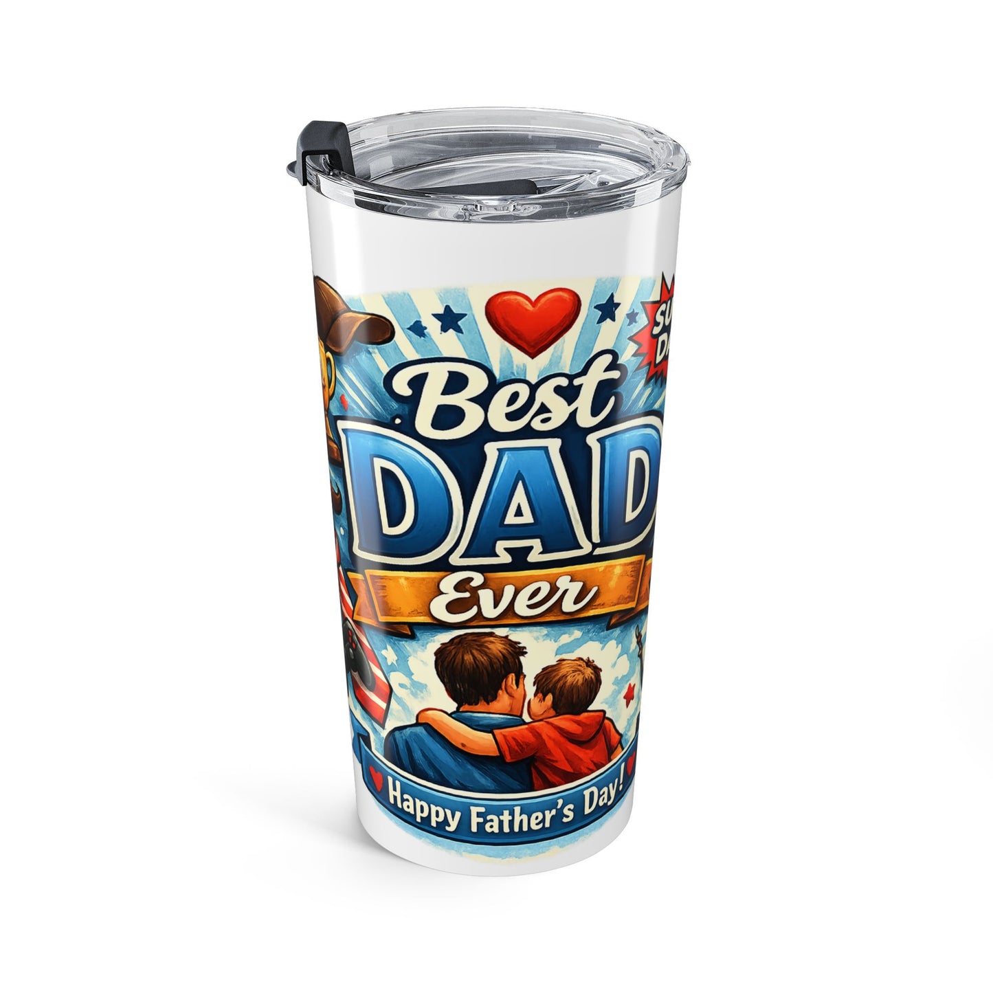 "Best Dad Ever" 20oz Stainless Steel Tumbler – Happy Father's Day Insulated Travel Mug with Father & Son Graphic